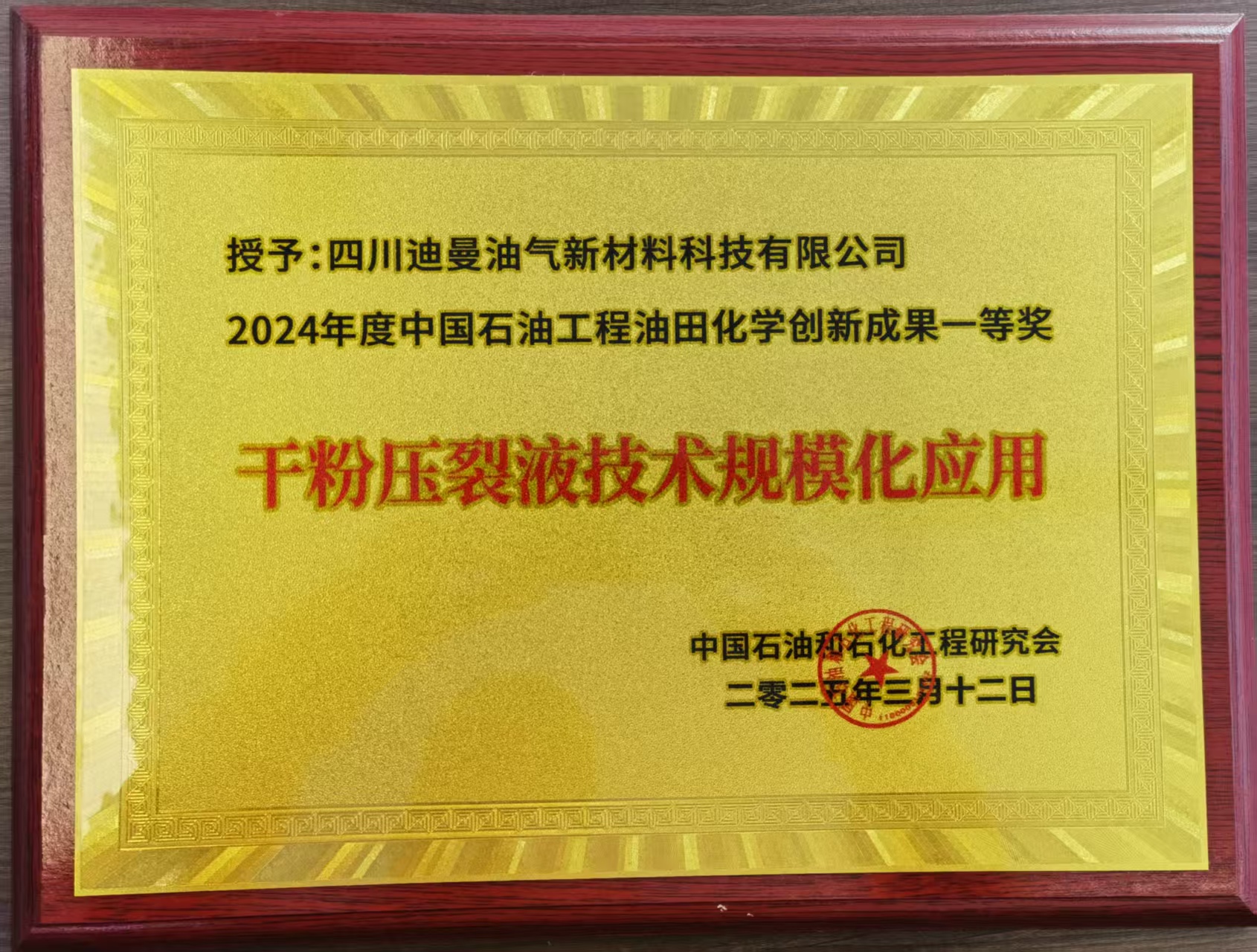 四川迪曼喜获“2025年中国石油工程油田化学技术科技成果一等奖”
